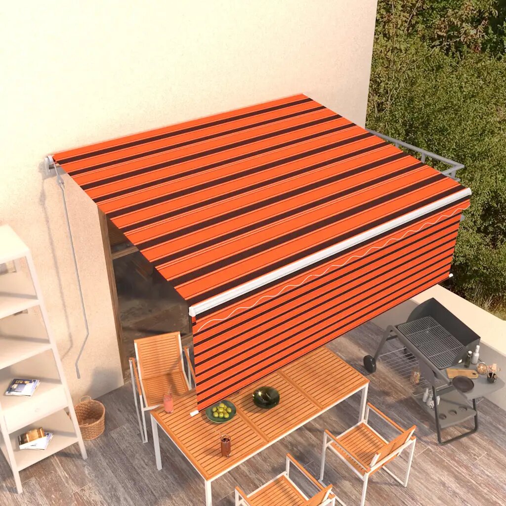 vidaXL Автоматично прибиращ се сенник с щора 4x3 м оранжево-кафяв
