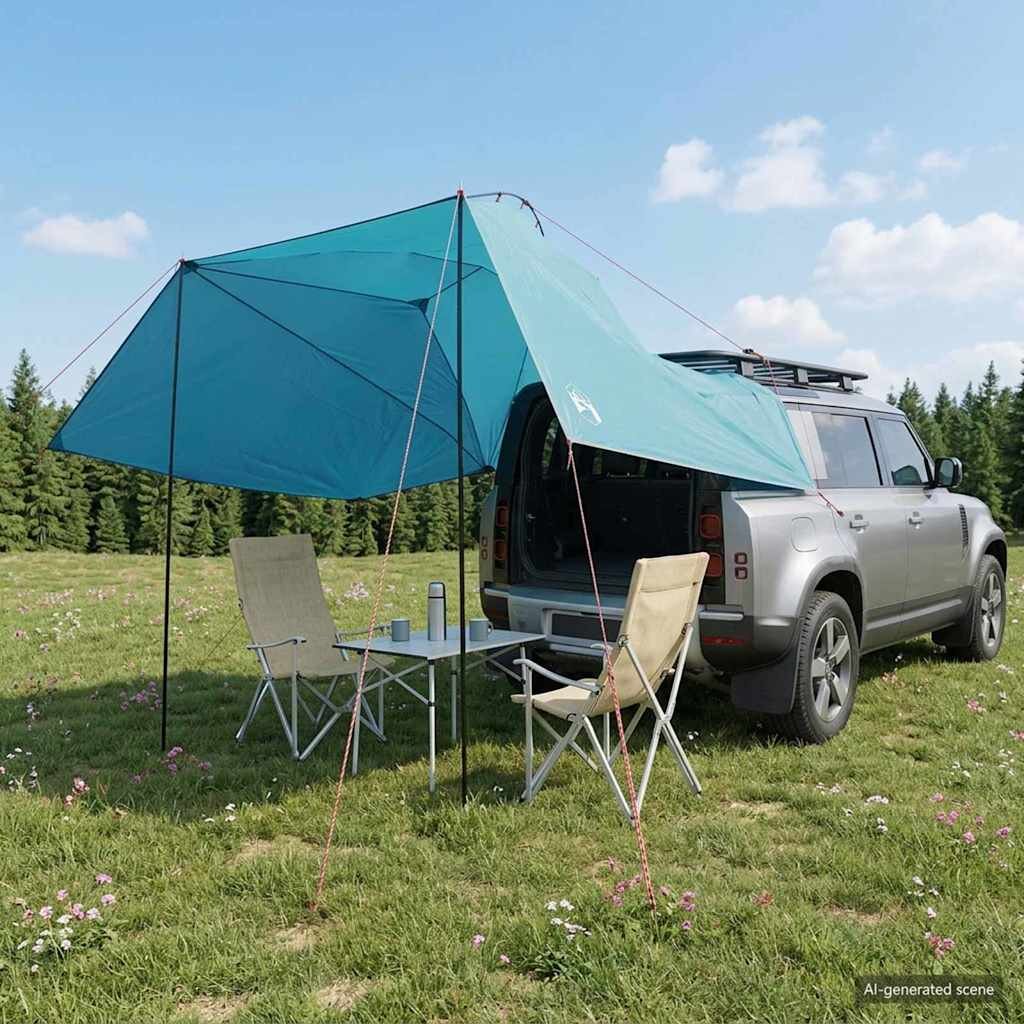 vidaXL Автомобилна палатка 350 x 250 cm Синьо Полиестер и стомана