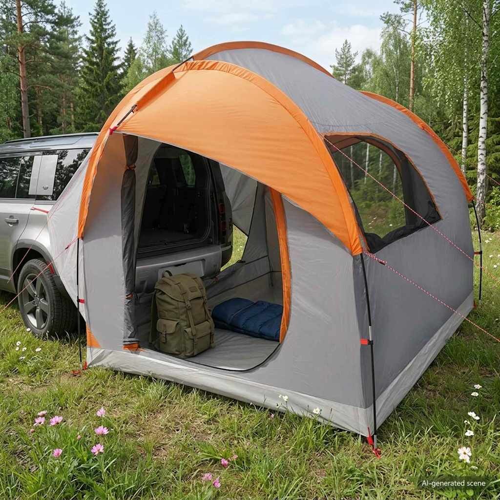 vidaXL Автомобилна палатка с покрив Сив и оранжев 239 x 210 x 210 см