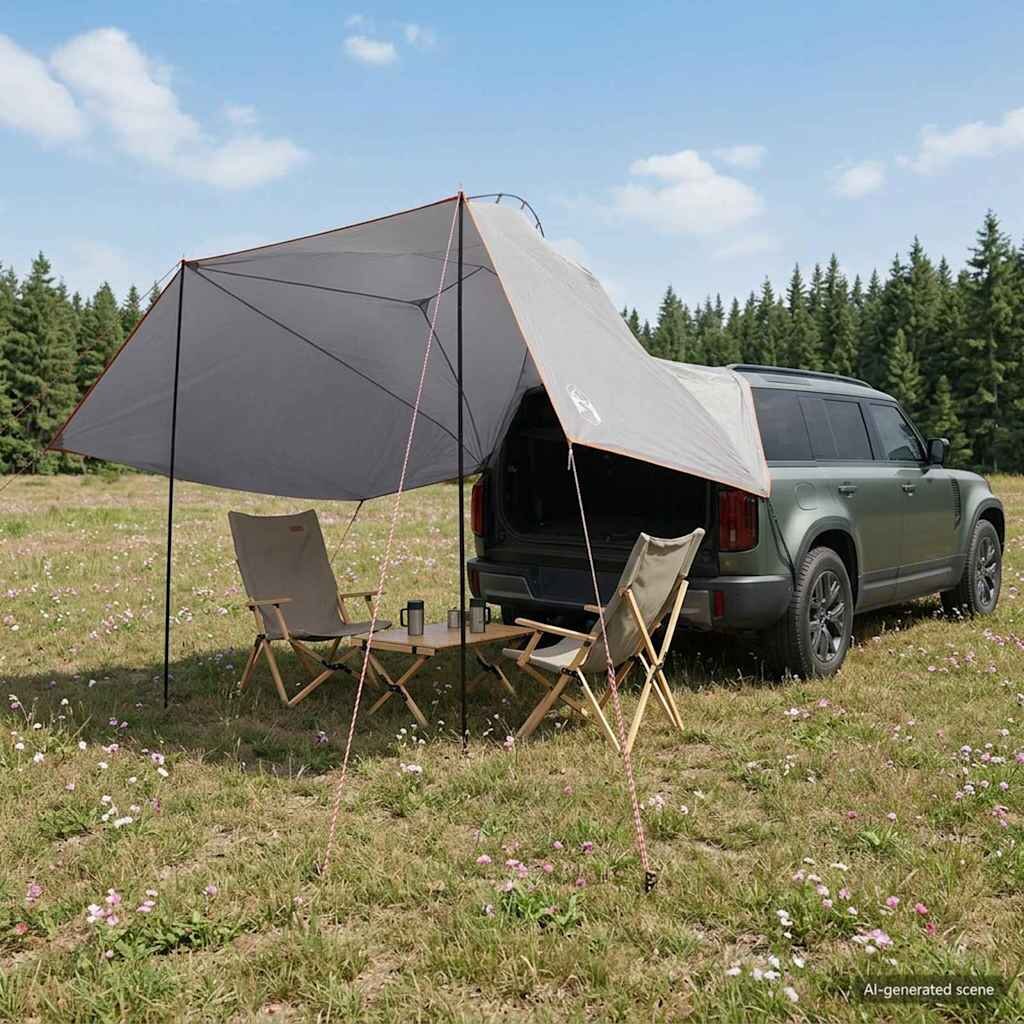 vidaXL Автомобилна палатка Сив и оранжев 350 x 250 cm