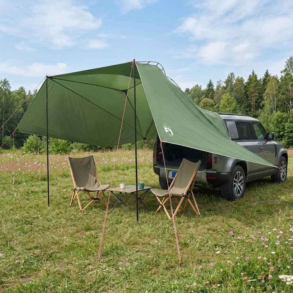 vidaXL Автомобилна палатка Зелено 350 x 250 cm Полиестер и стомана