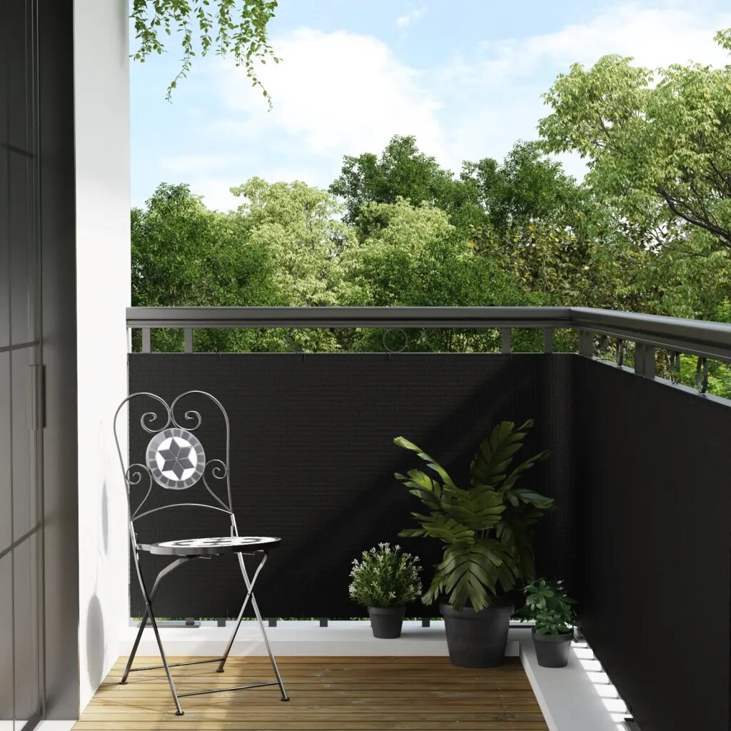 vidaXL Балконски параван черен 500x90 см полиратан