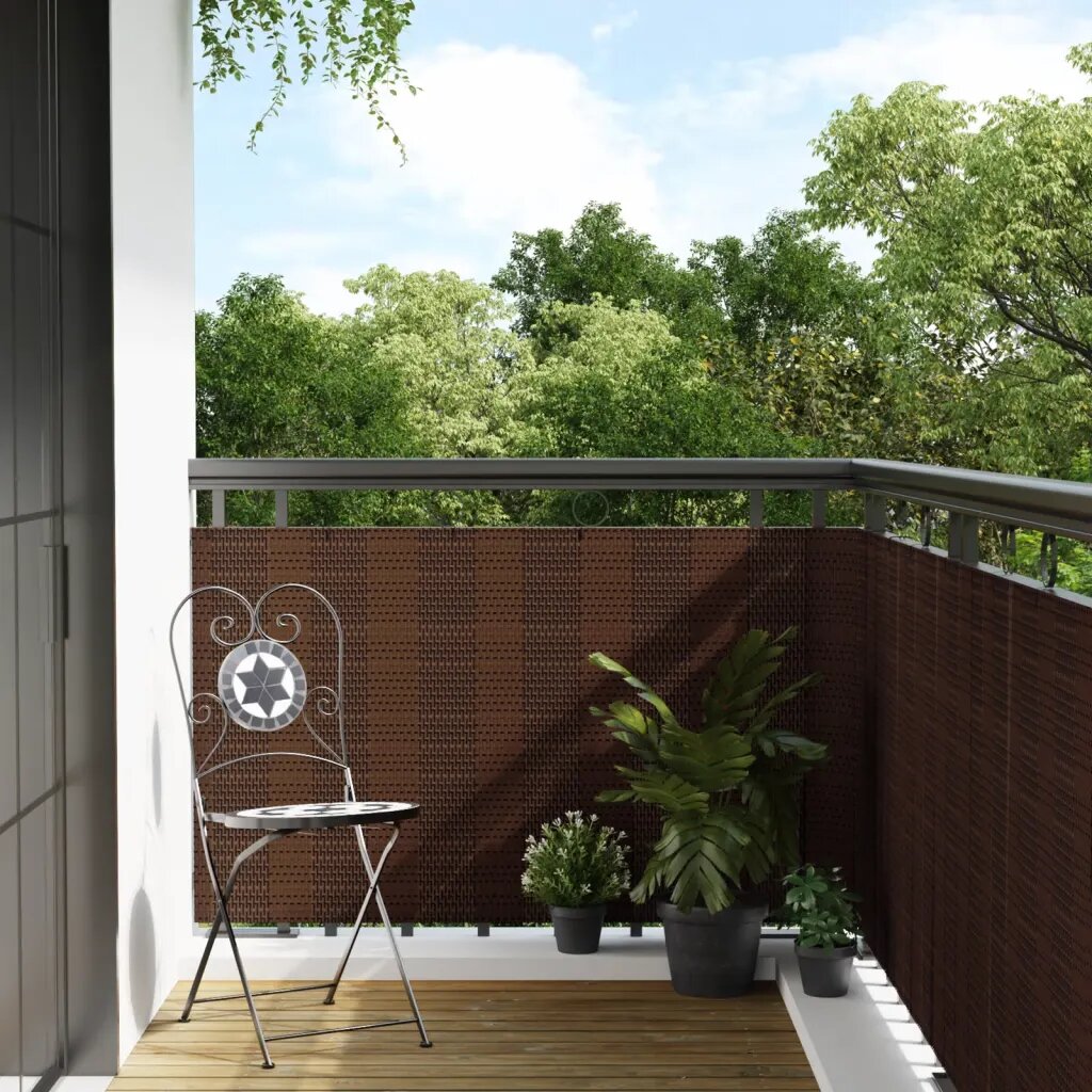 vidaXL Балконски параван кафяв и черен 300x80 см полиратан