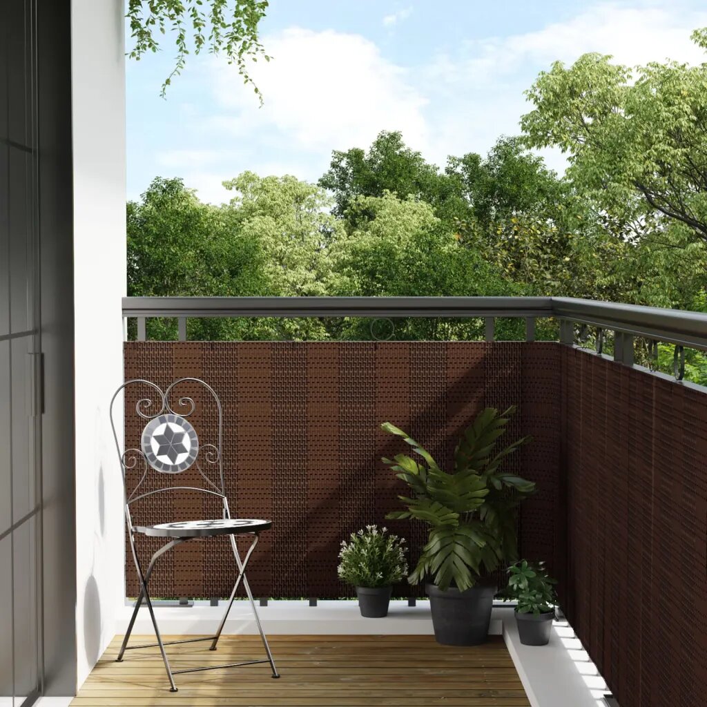 vidaXL Балконски параван кафяв и черен 600x90 см полиратан