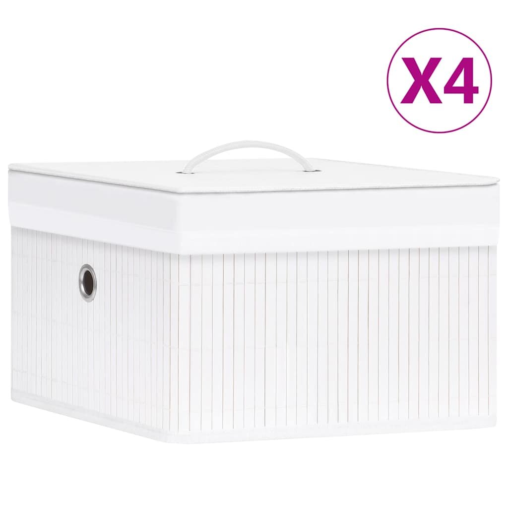 vidaXL Бамбукови кутии за съхранение 4 бр бели