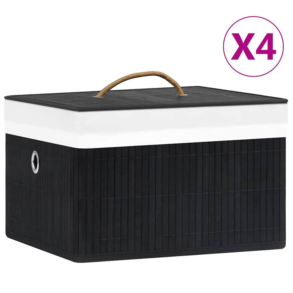 vidaXL Бамбукови кутии за съхранение 4 бр черни