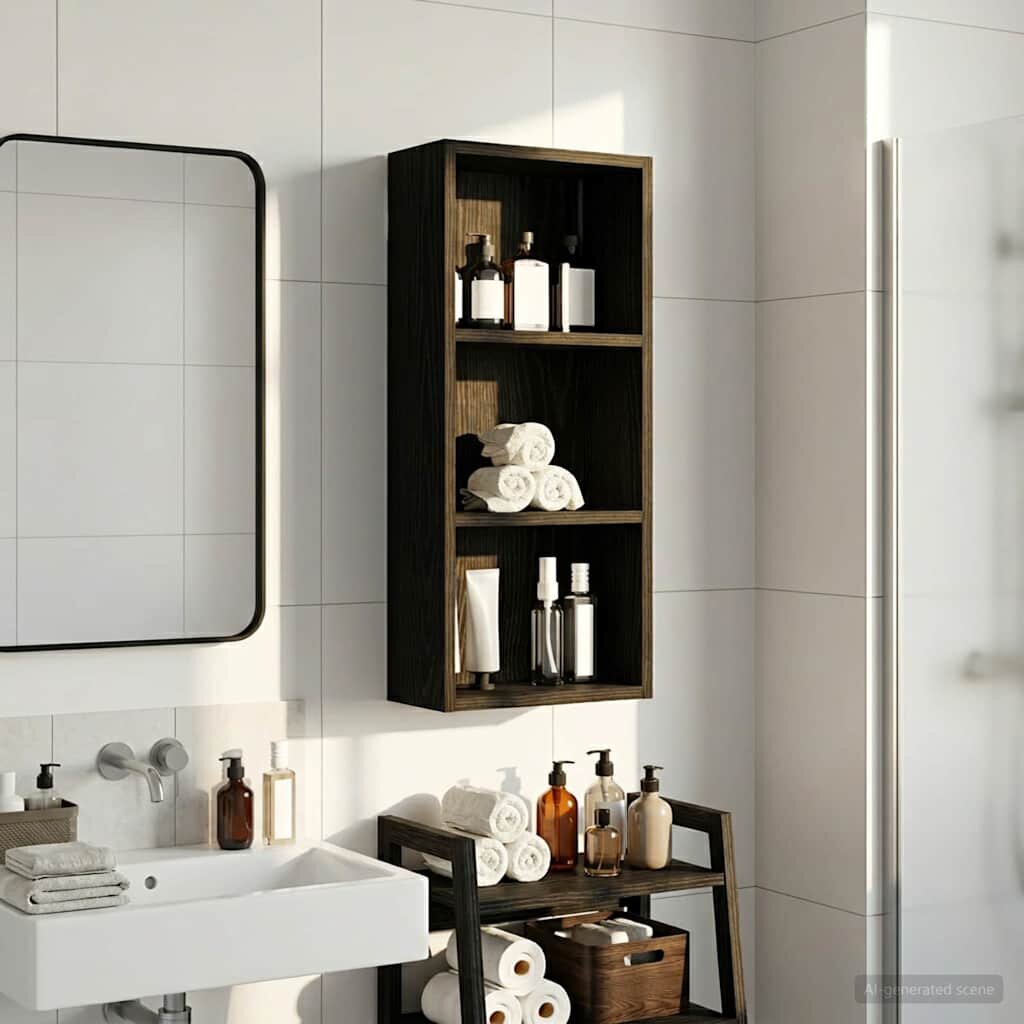 vidaXL Банен стенен шкаф Черен Дъб 30 x 14 x 70 см