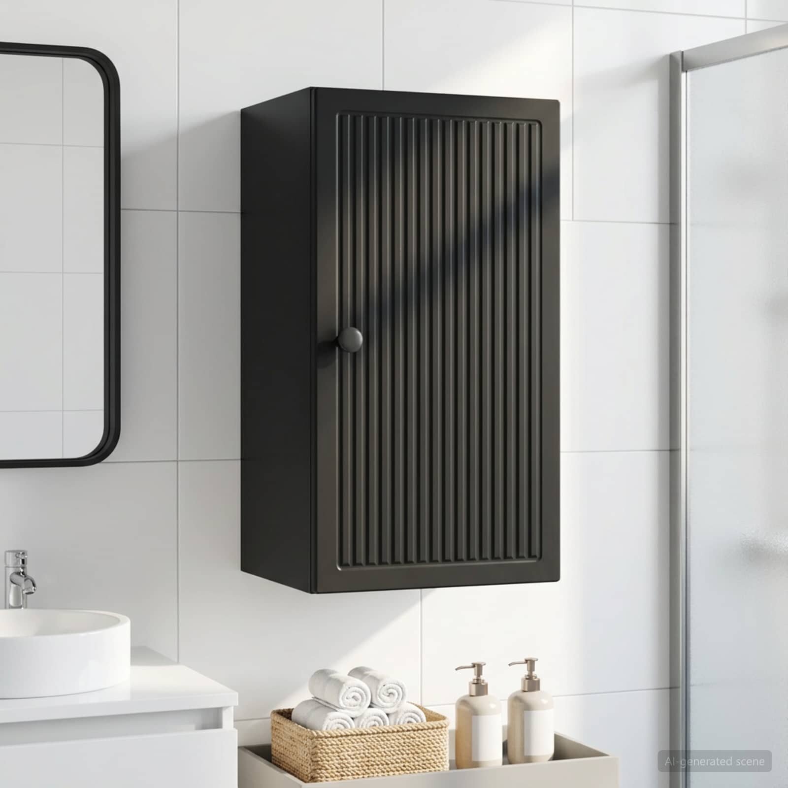 vidaXL Банен стенен шкаф EDE Черно 30 x 31 x 59 см Инженерна дървесина