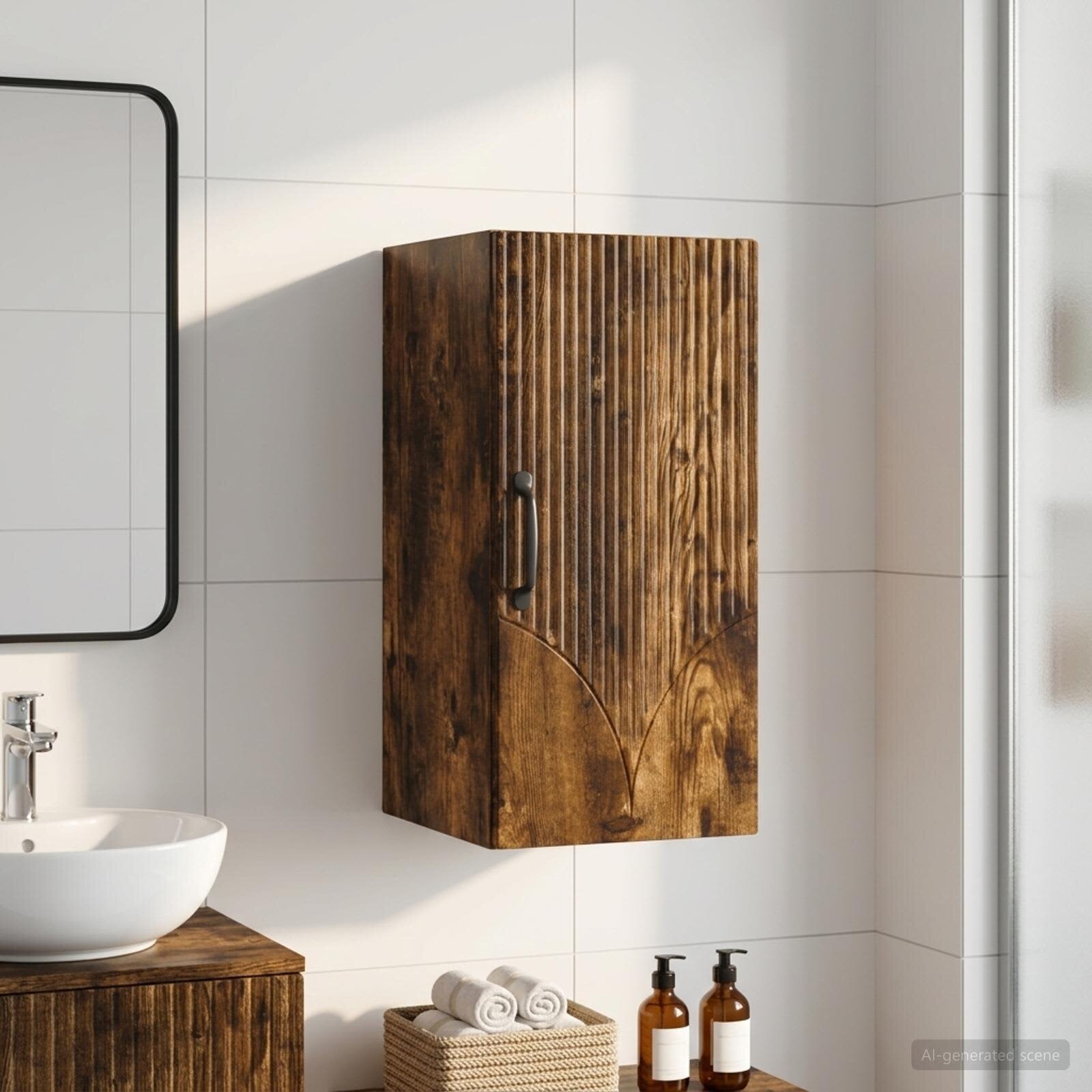 vidaXL Банен стенен шкаф HOORN Опушен дъб 30 x 31 x 59 см