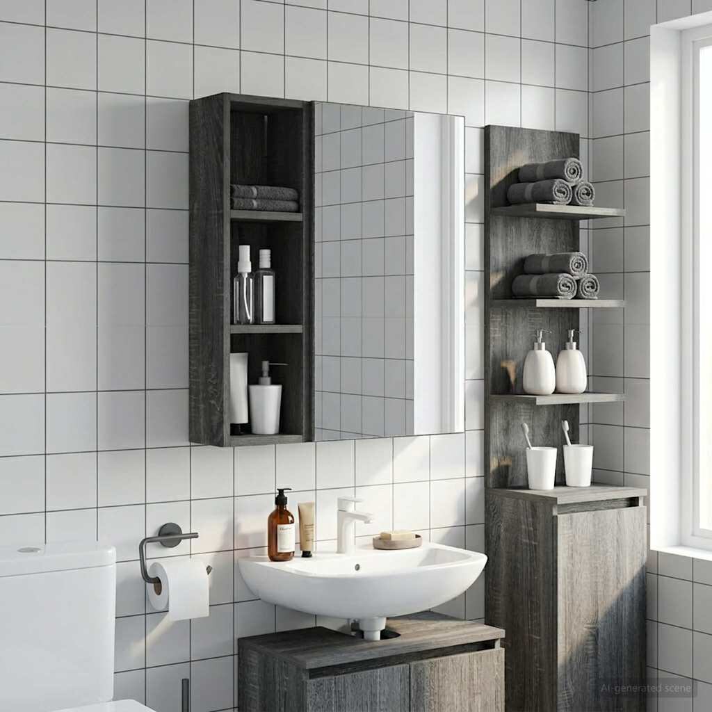 vidaXL Банен стенен шкаф Сиво Сонома 20 x 14 x 70 см