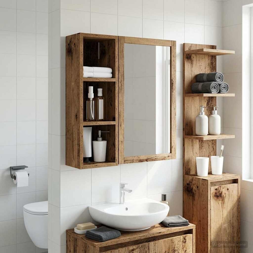 vidaXL Банен стенен шкаф Старо дърво 20 x 16 x 625 см