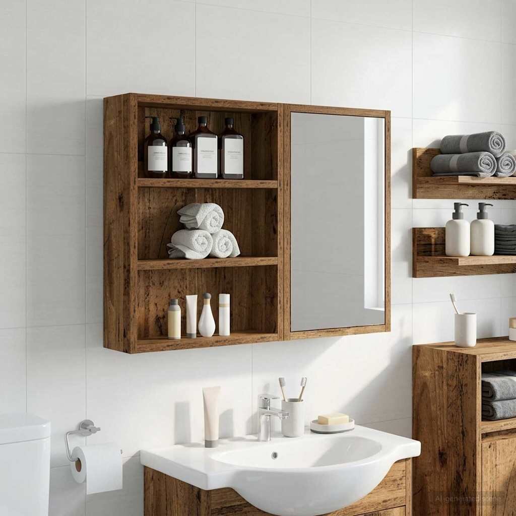 vidaXL Банен стенен шкаф Старо дърво 40 x 10 x 50 см