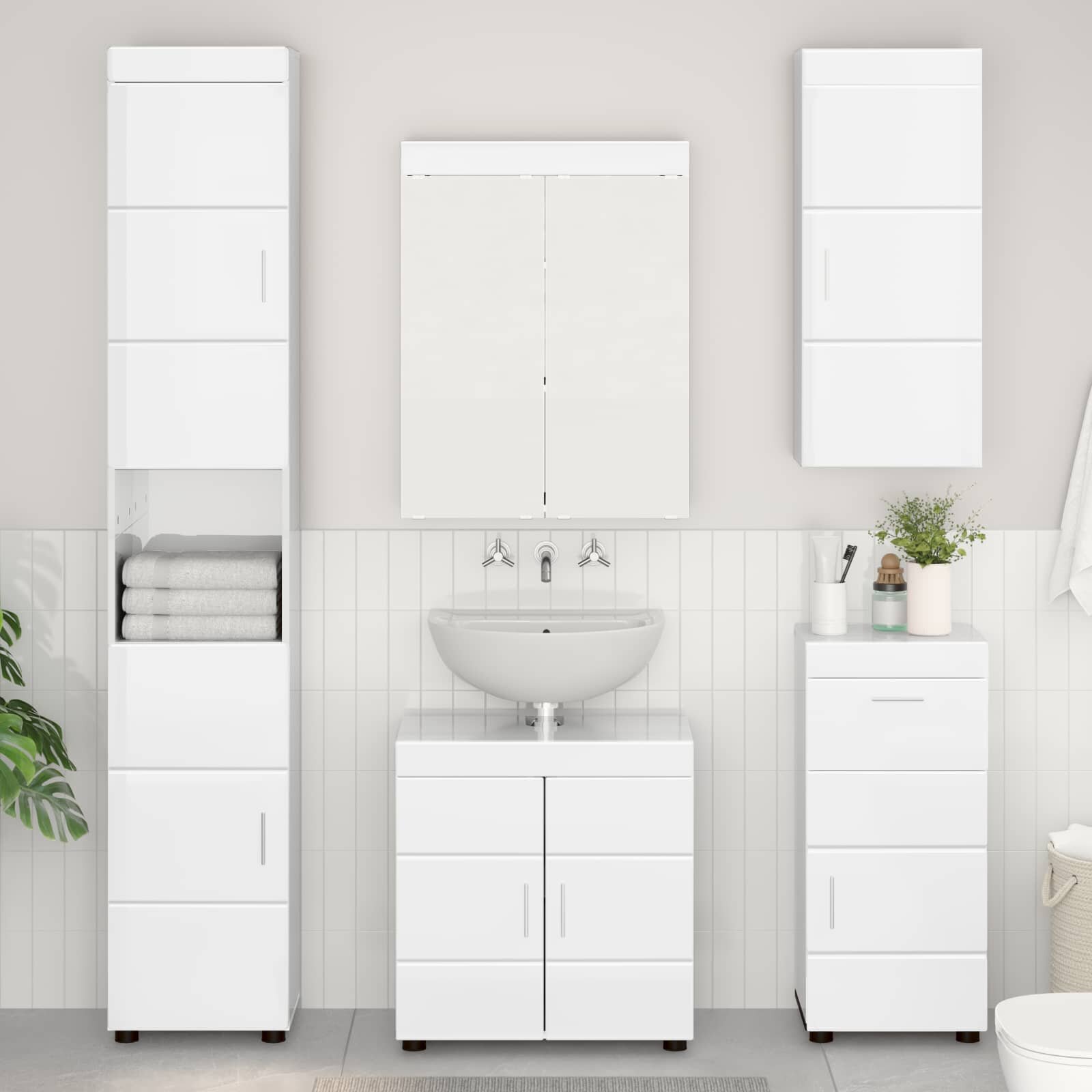 vidaXL Банен стенен шкаф TULUM Лъскаво бяло 37 x 245 x 86 см
