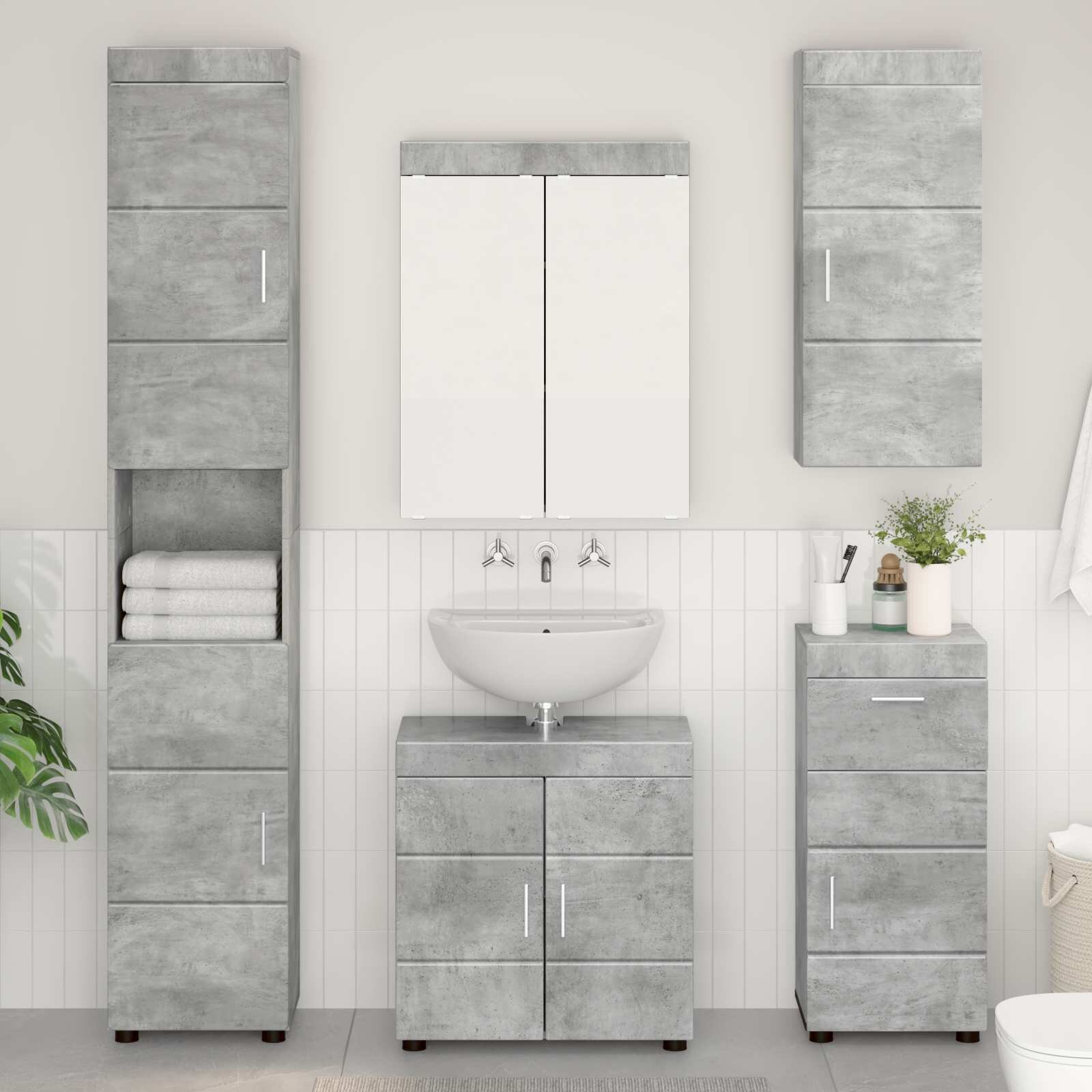 vidaXL Банен стенен шкаф TULUM Циментено сиво 37 x 245 x 86 см