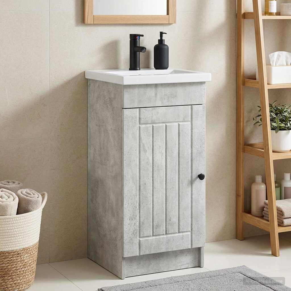 vidaXL Баня с мивка Бетонно сиво 42 x 40 x 845 см Инженерна дървесина