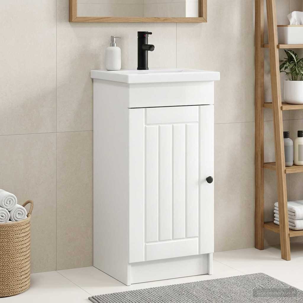vidaXL Баня с мивка Бял гланц 42 x 40 x 845 см Инженерна дървесина