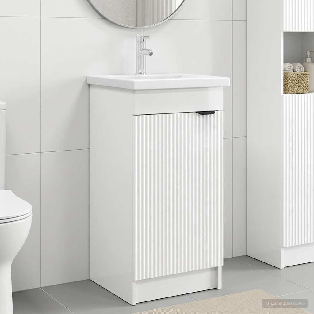 vidaXL Баня с мивка Бял гланц 42 x 40 x 845 см Инженерна дървесина