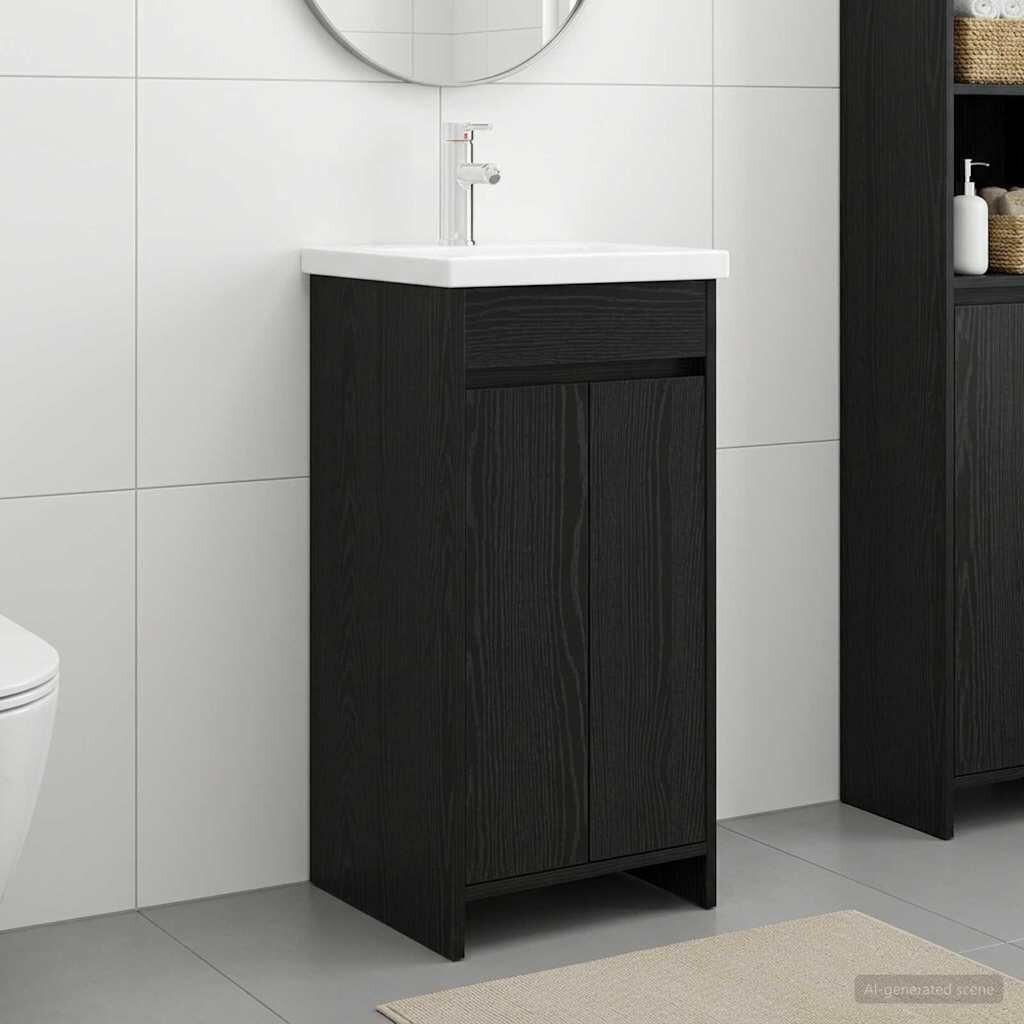 vidaXL Баня с мивка Черен дъб 42 x 40 x 845 см Инженерна дървесина