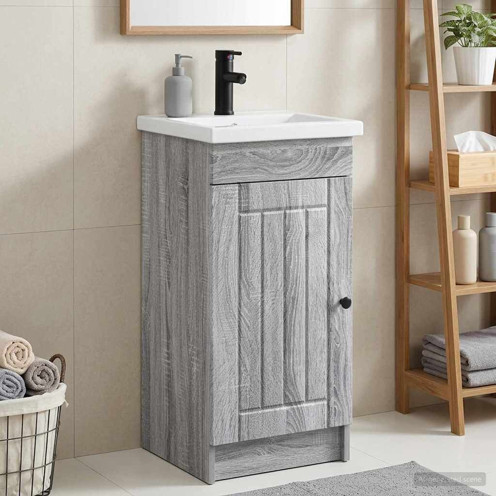 vidaXL Баня с мивка Сив Сонома 42 x 40 x 845 см Инженерна дървесина