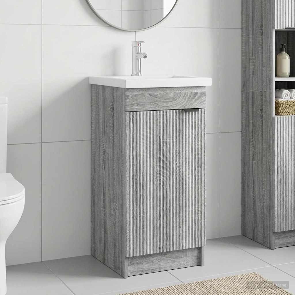 vidaXL Баня с мивка Сив Сонома 42 x 40 x 845 см Инженерна дървесина