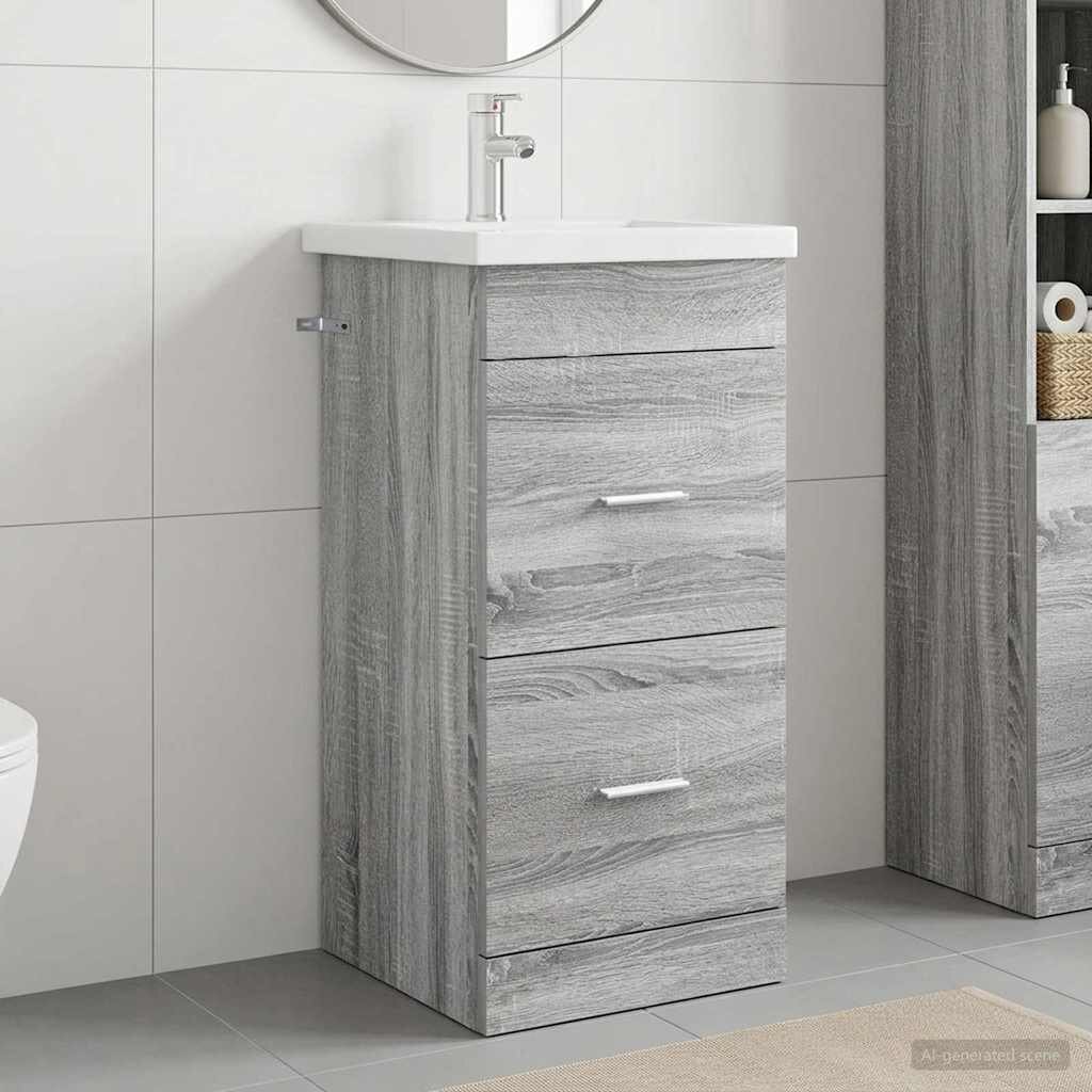 vidaXL Баня с мивка Сив Сонома 42 x 40 x 845 см Инженерна дървесина