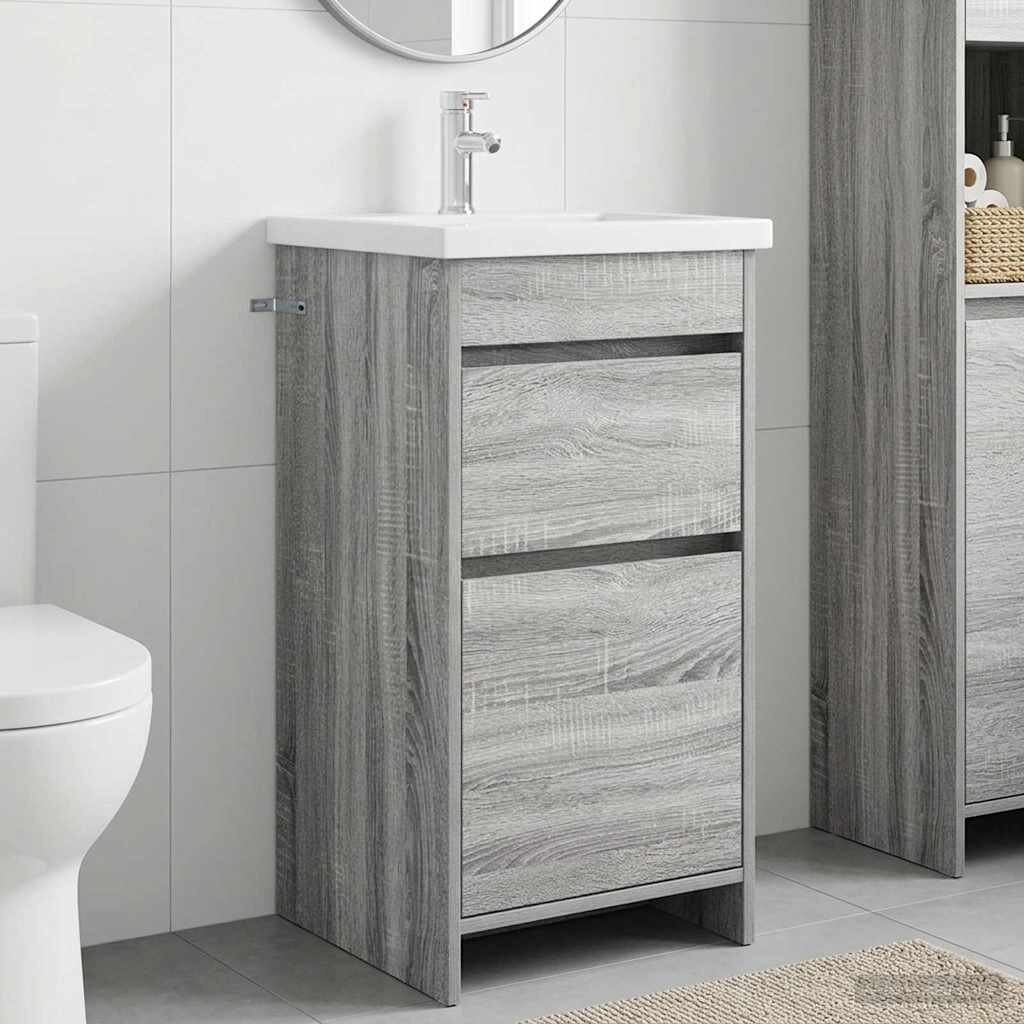 vidaXL Баня с мивка Сив Сонома 42 x 40 x 845 см Инженерна дървесина