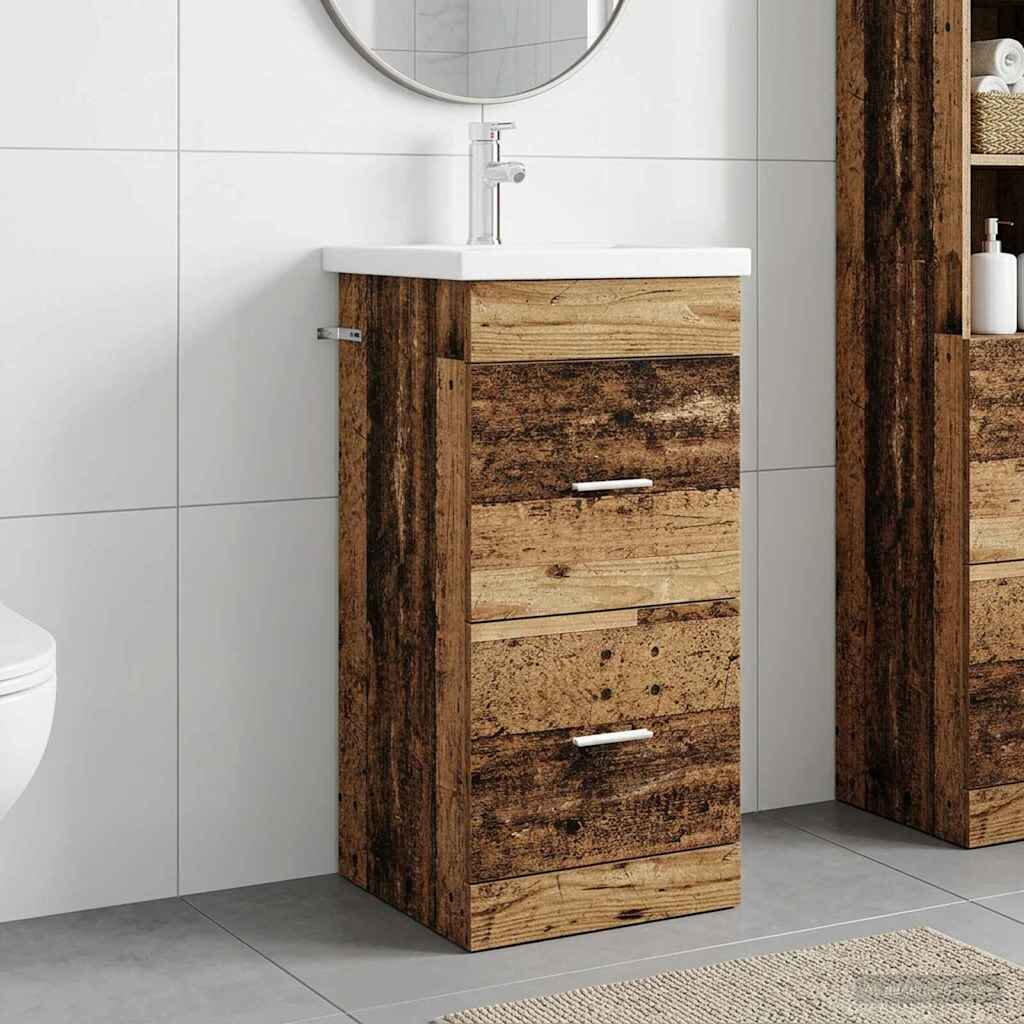 vidaXL Баня с мивка Старо дърво 42 x 40 x 845 см Инженерна дървесина