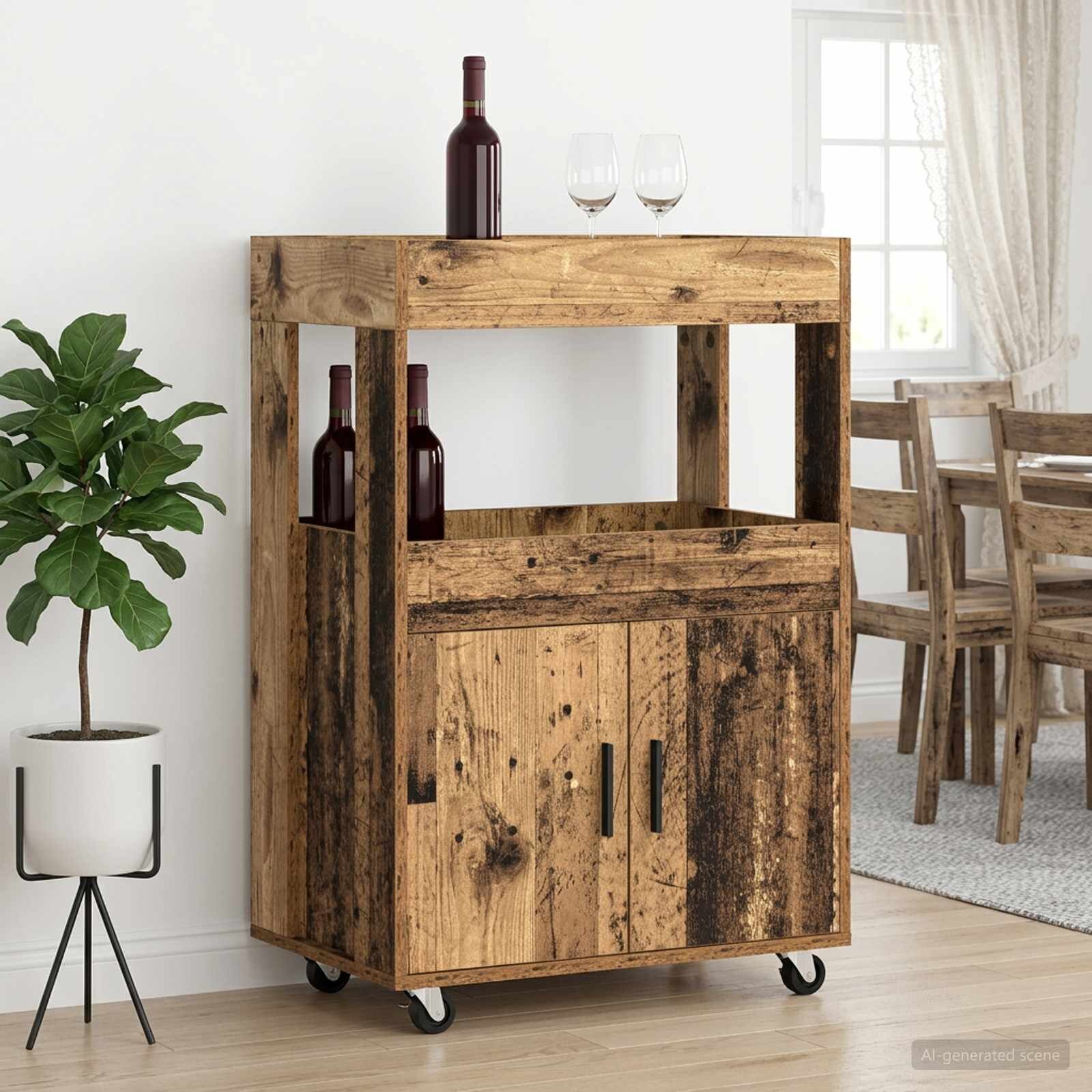 vidaXL Бар Карт Дъбова дървесина 60 x 395 x 89 см Инженерна дървесина