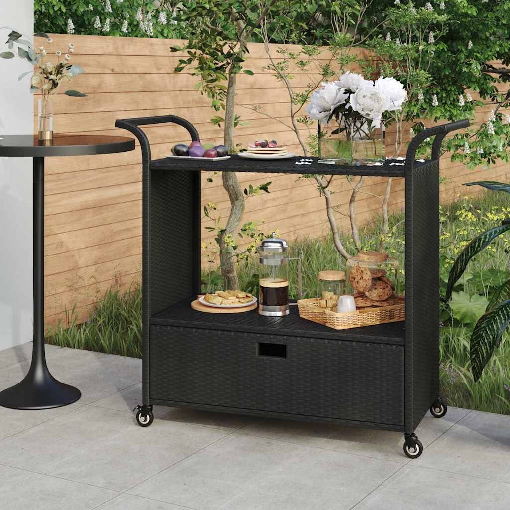 vidaXL Бар количка с чекмедже черна 100x45x97 см полиратан
