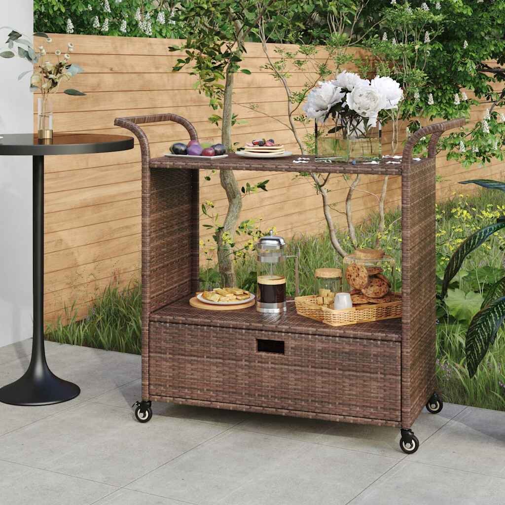 vidaXL Бар количка с чекмедже кафява 100x45x97 см полиратан