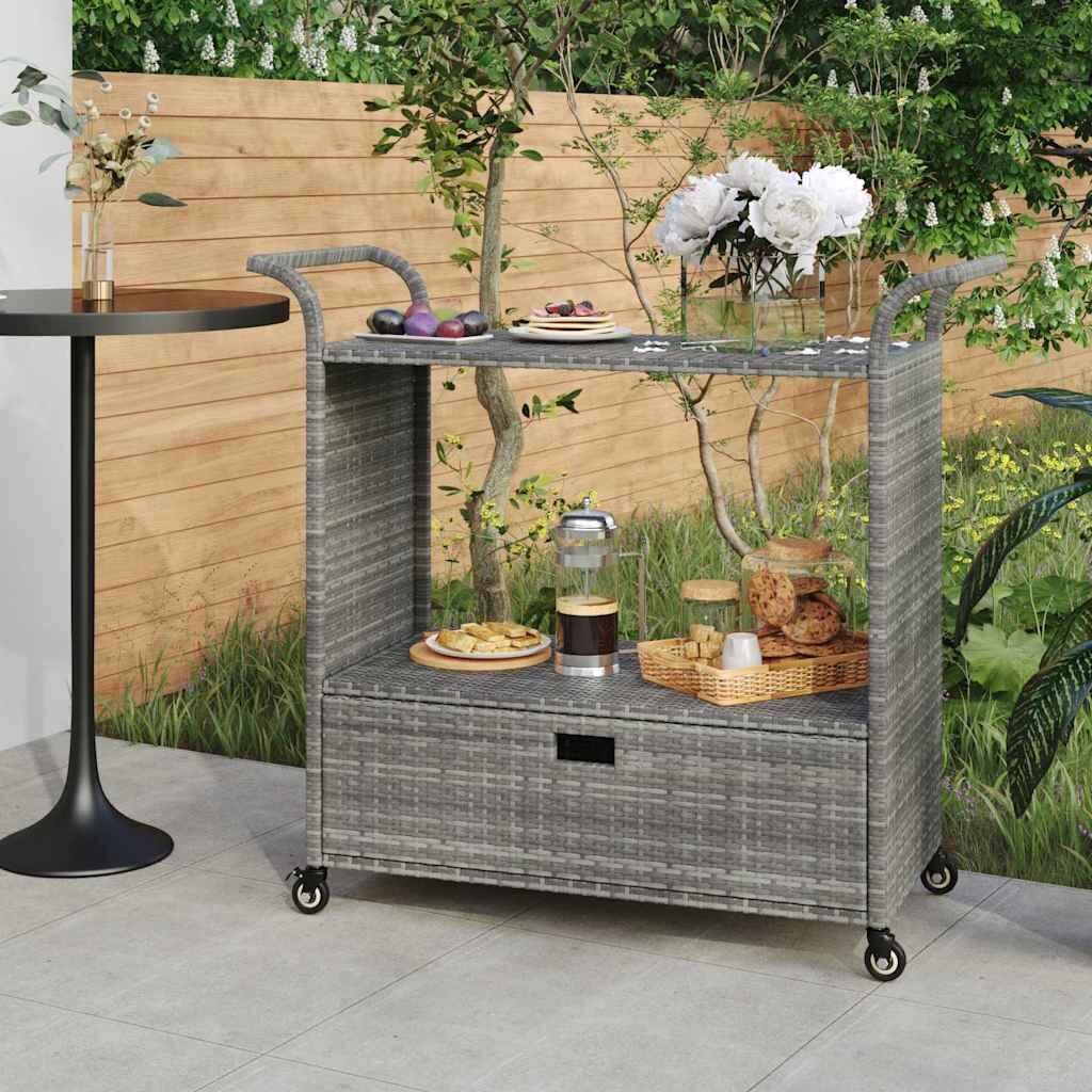 vidaXL Бар количка с чекмедже сива 100x45x97 см полиратан