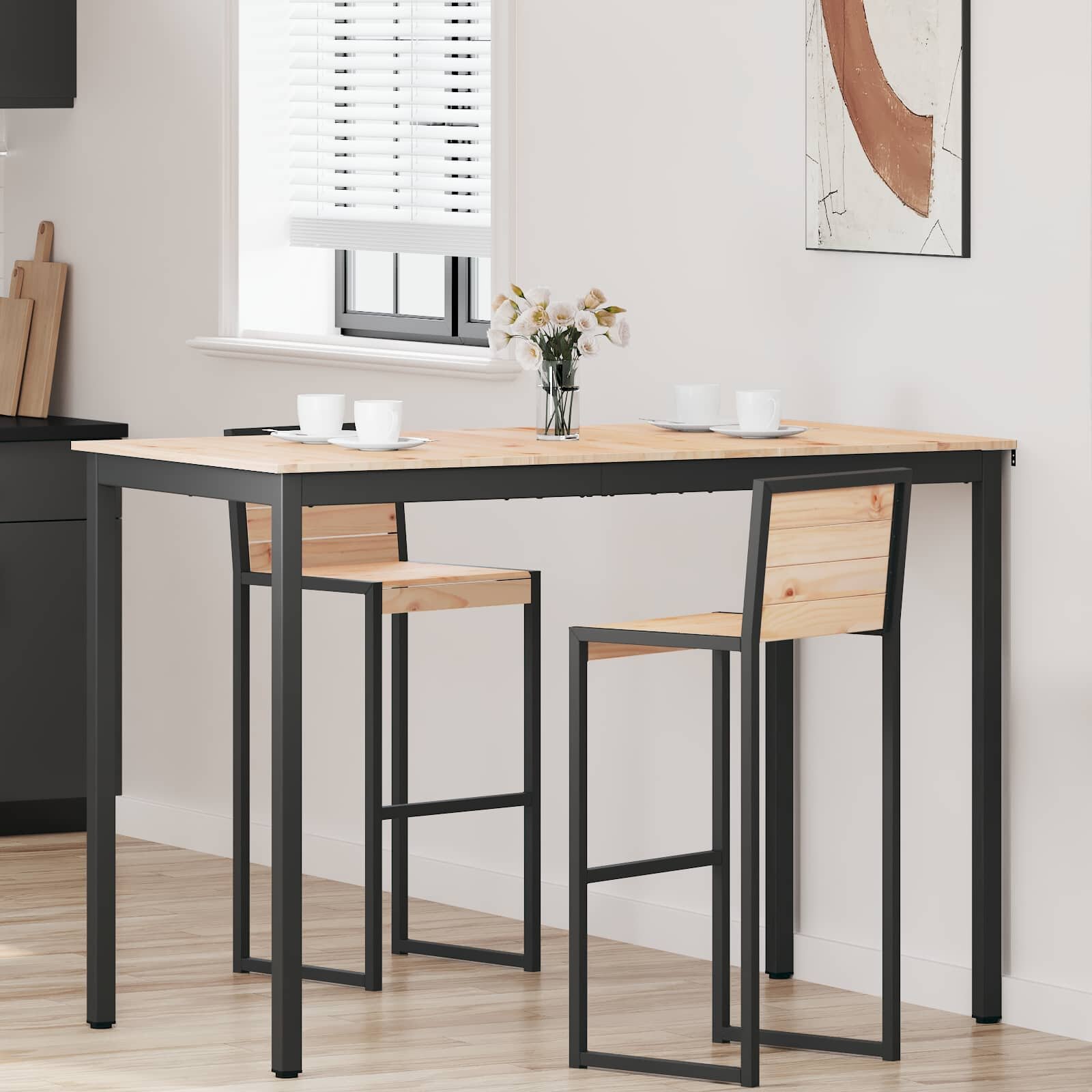 vidaXL Бар маса 150 x 80 x 105 см Солидно борово дърво Естествен