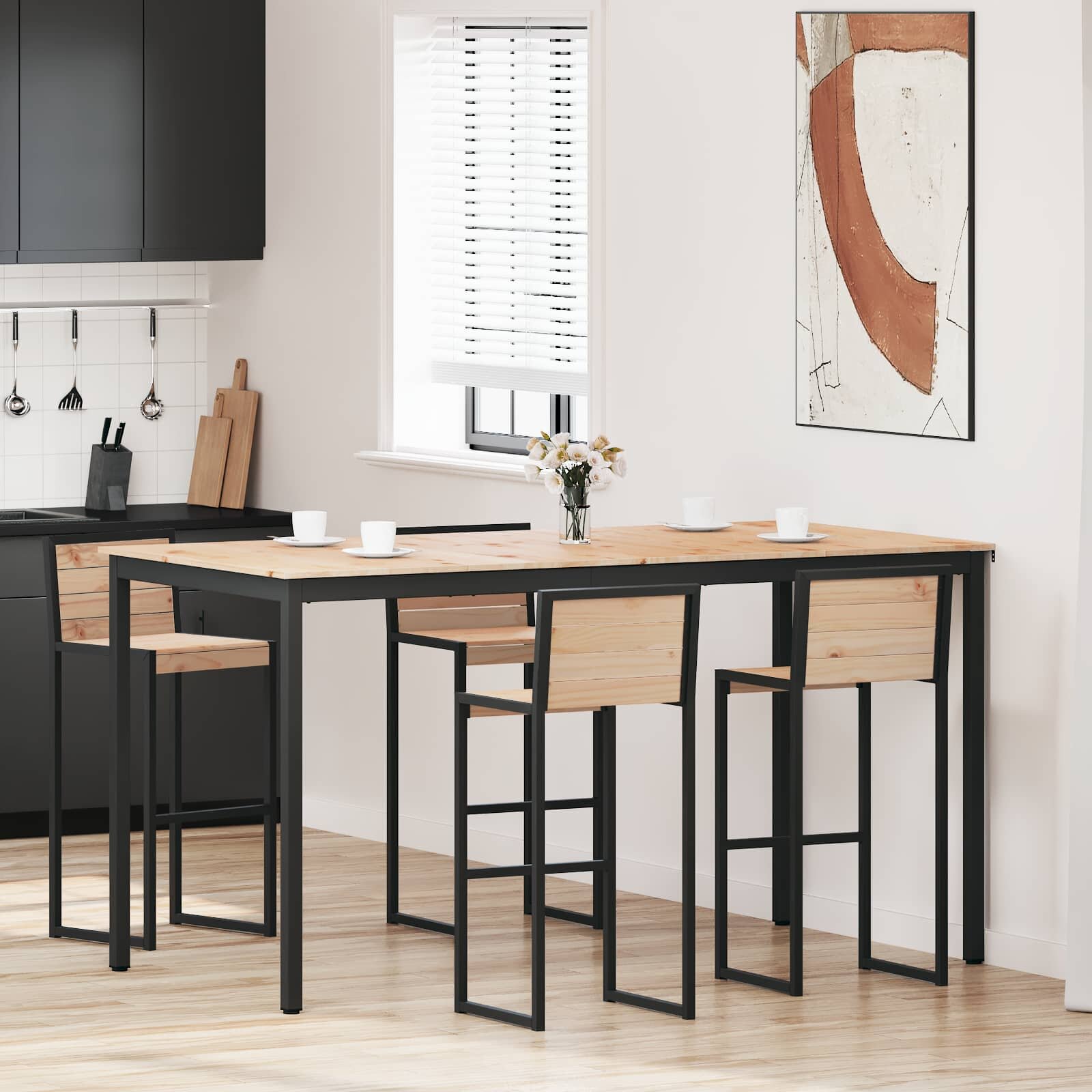 vidaXL Бар маса 200 x 100 x 105 см Солидно борово дърво Естествен