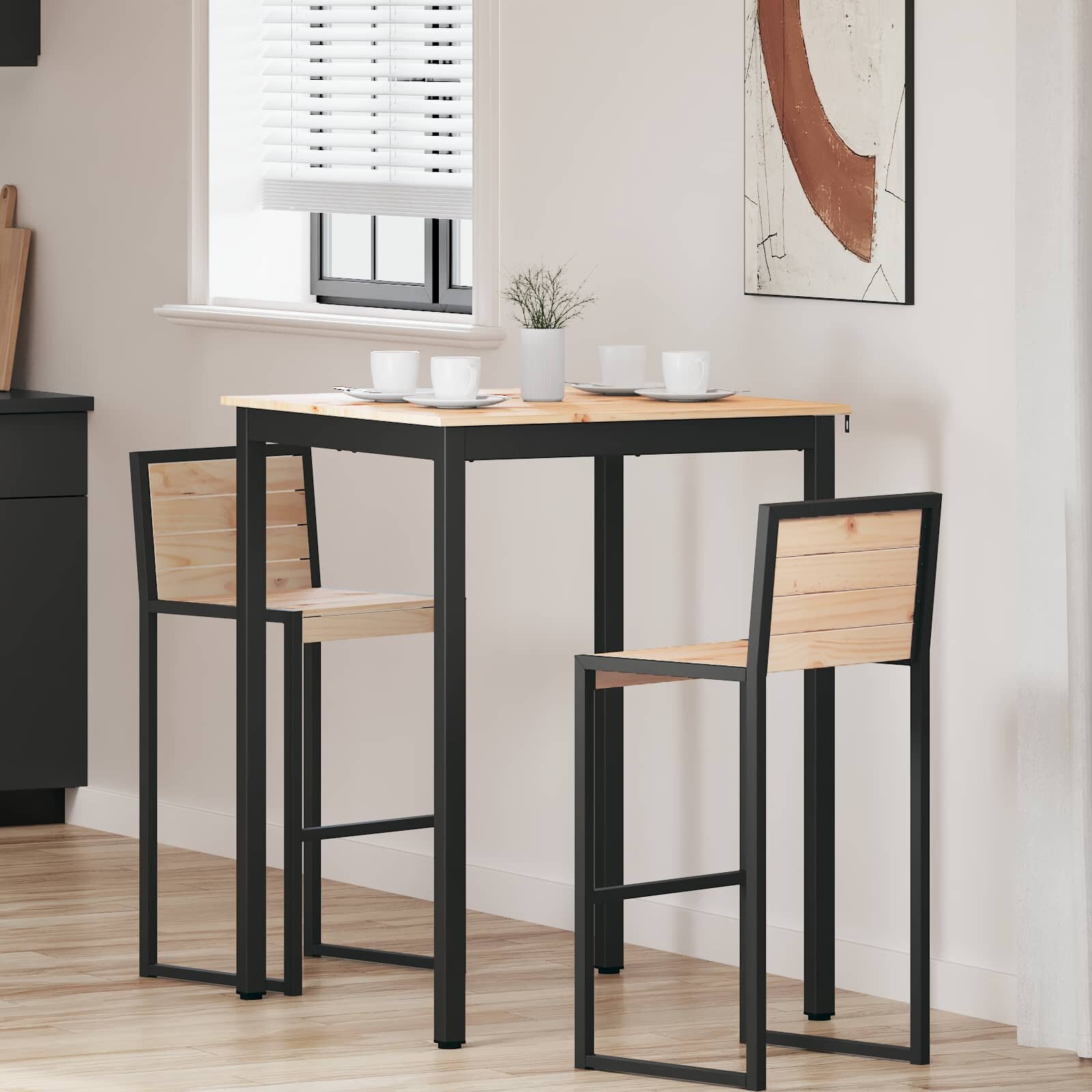 vidaXL Бар маса 80 x 80 x 105 см Солидно борово дърво Естествен