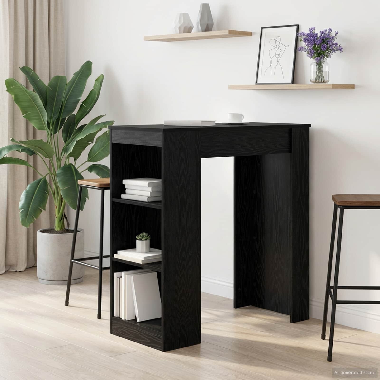 vidaXL Бар маса 95 x 47 x 1035 см Инженерна дървесина Черен дъб