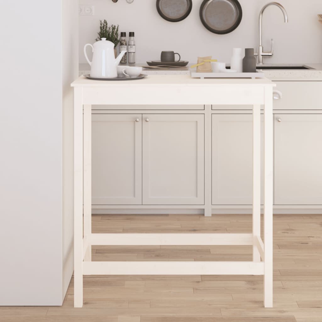 vidaXL Бар маса бяла 100x50x110 см борово дърво масив