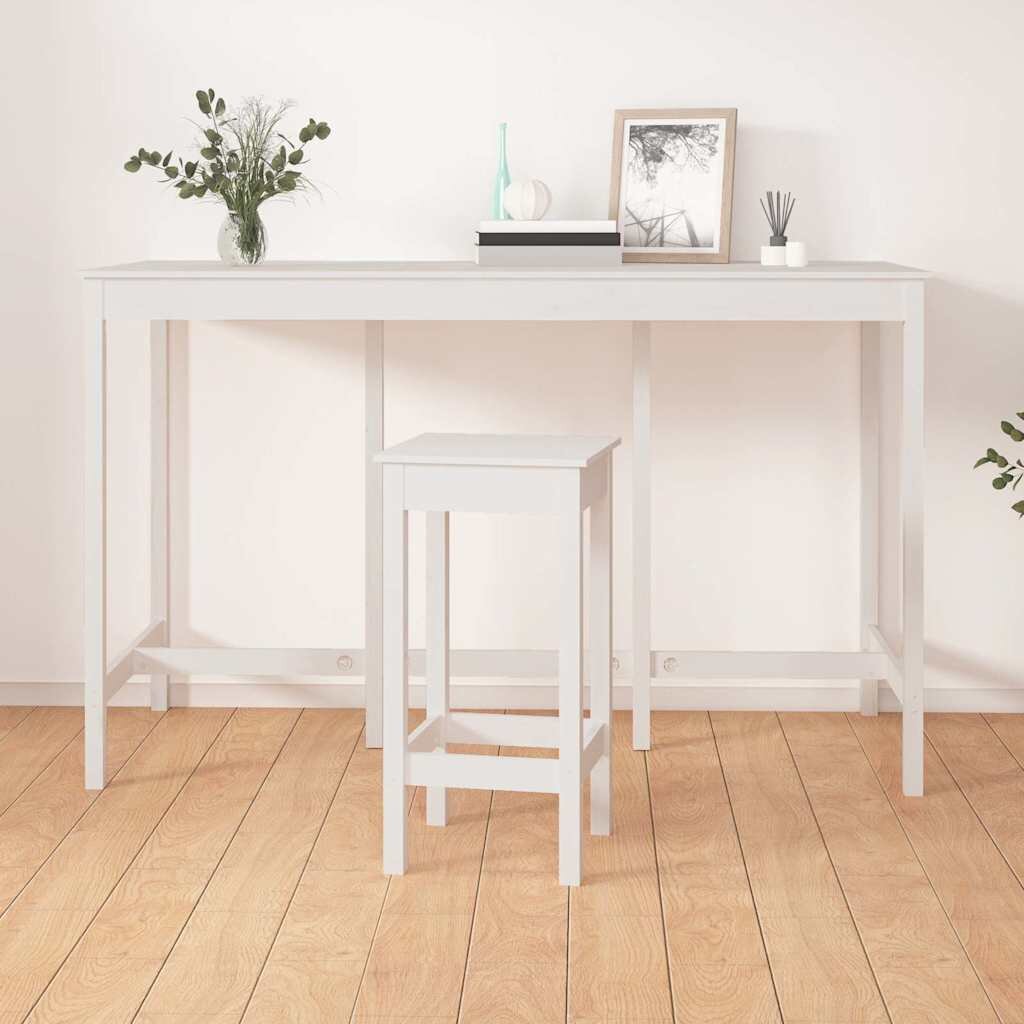 vidaXL Бар маса бяла 180x80x110 см борово дърво масив