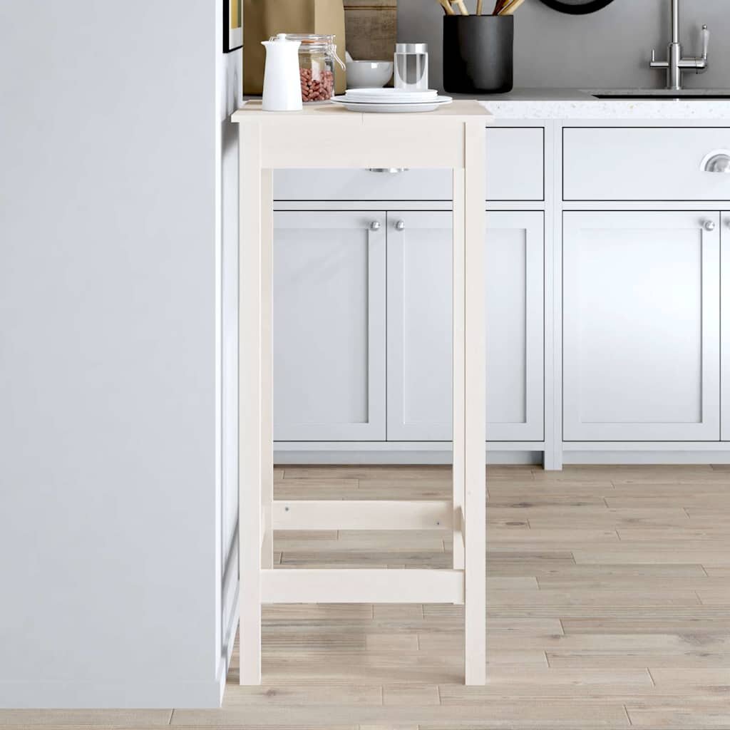 vidaXL Бар маса бяла 50x50x110 см борово дърво масив