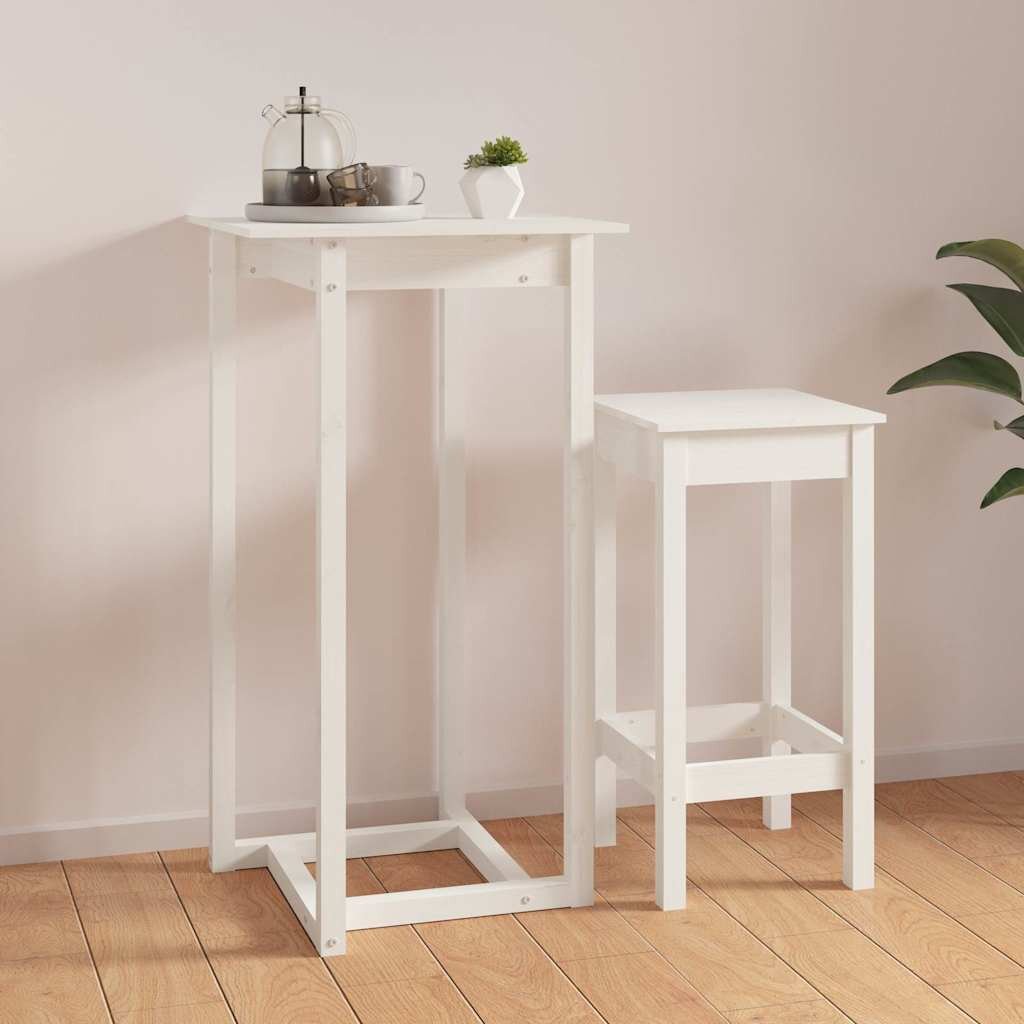 vidaXL Бар маса бяла 60x60x110 см борово дърво масив
