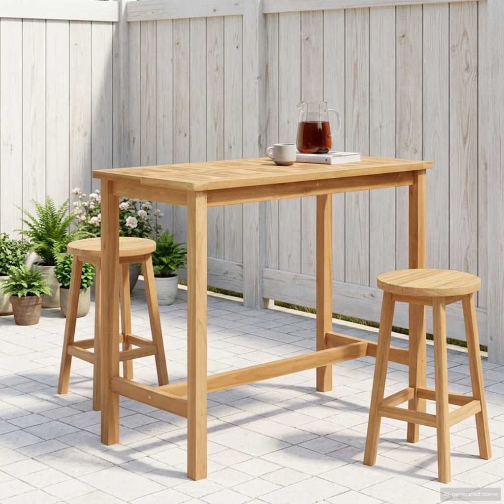 vidaXL Бар маса Натурално 110 x 60 x 105 cm Солидно тиково дърво