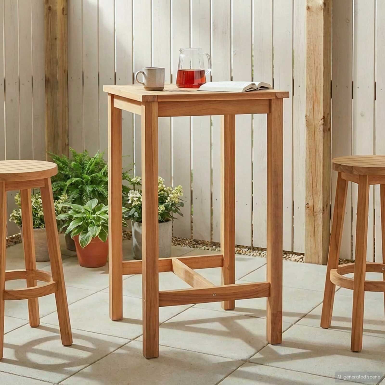 vidaXL Бар маса Натурално 60 x 60 x 105 cm Солидно тиково дърво