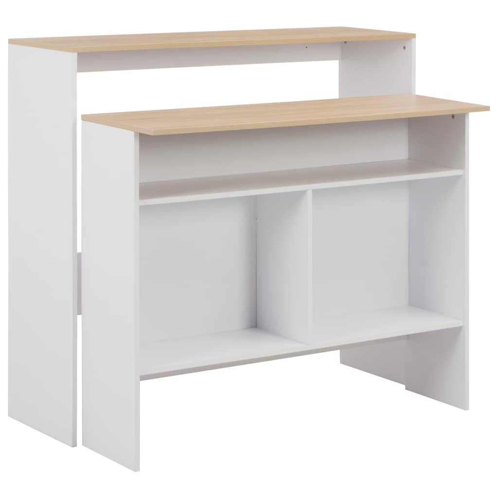 vidaXL Бар маса с 2 плота бяло и дъб 130x40x120 см