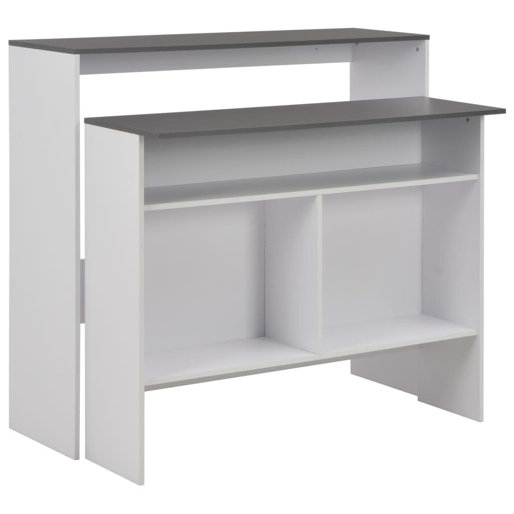 vidaXL Бар маса с 2 плота бяло и сиво 130x40x120 см