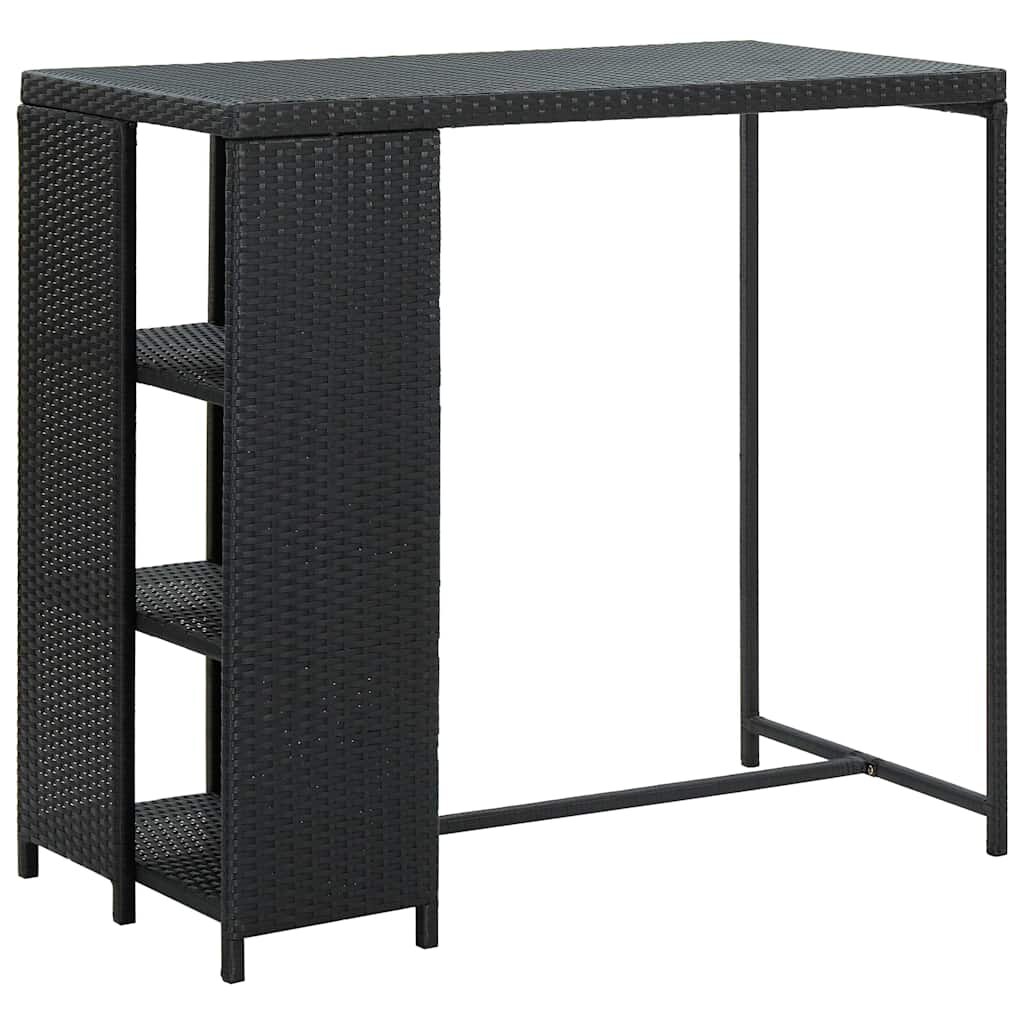vidaXL Бар маса с шкаф за съхранение черна 120x60x110 см полиратан