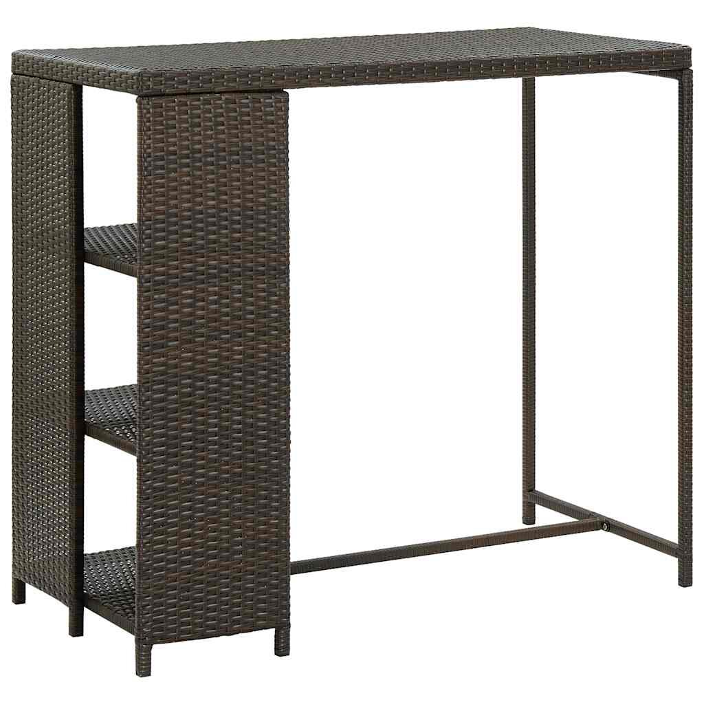 vidaXL Бар маса с шкаф за съхранение кафява 120x60x110 см полиратан