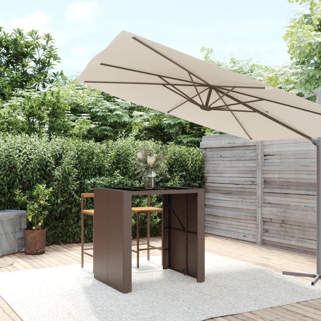 vidaXL Бар маса със стъклен плот кафява 105x80x110 см полиратан