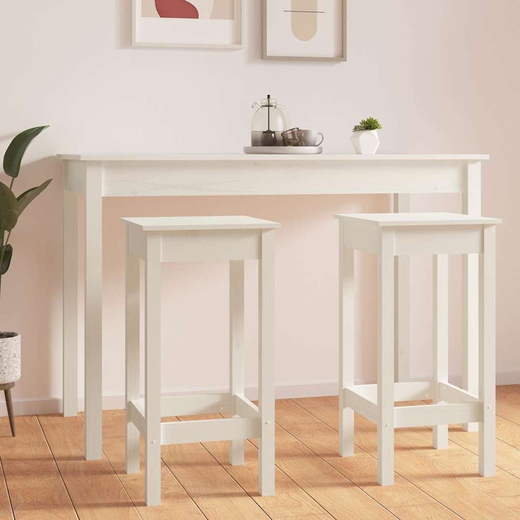 vidaXL Бар столове 2 бр бели 40x40x78 см борово дърво масив