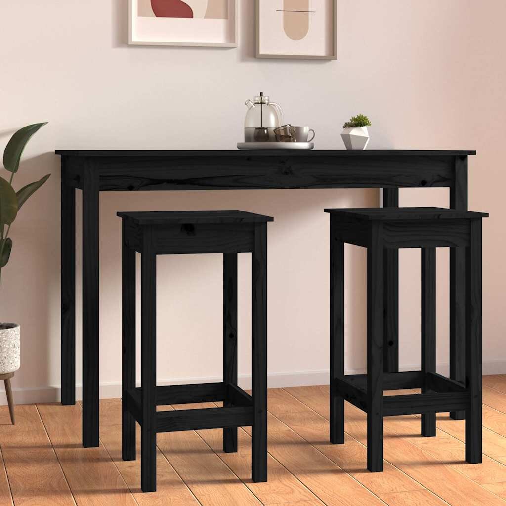 vidaXL Бар столове 2 бр черни 40x40x78 см борово дърво масив