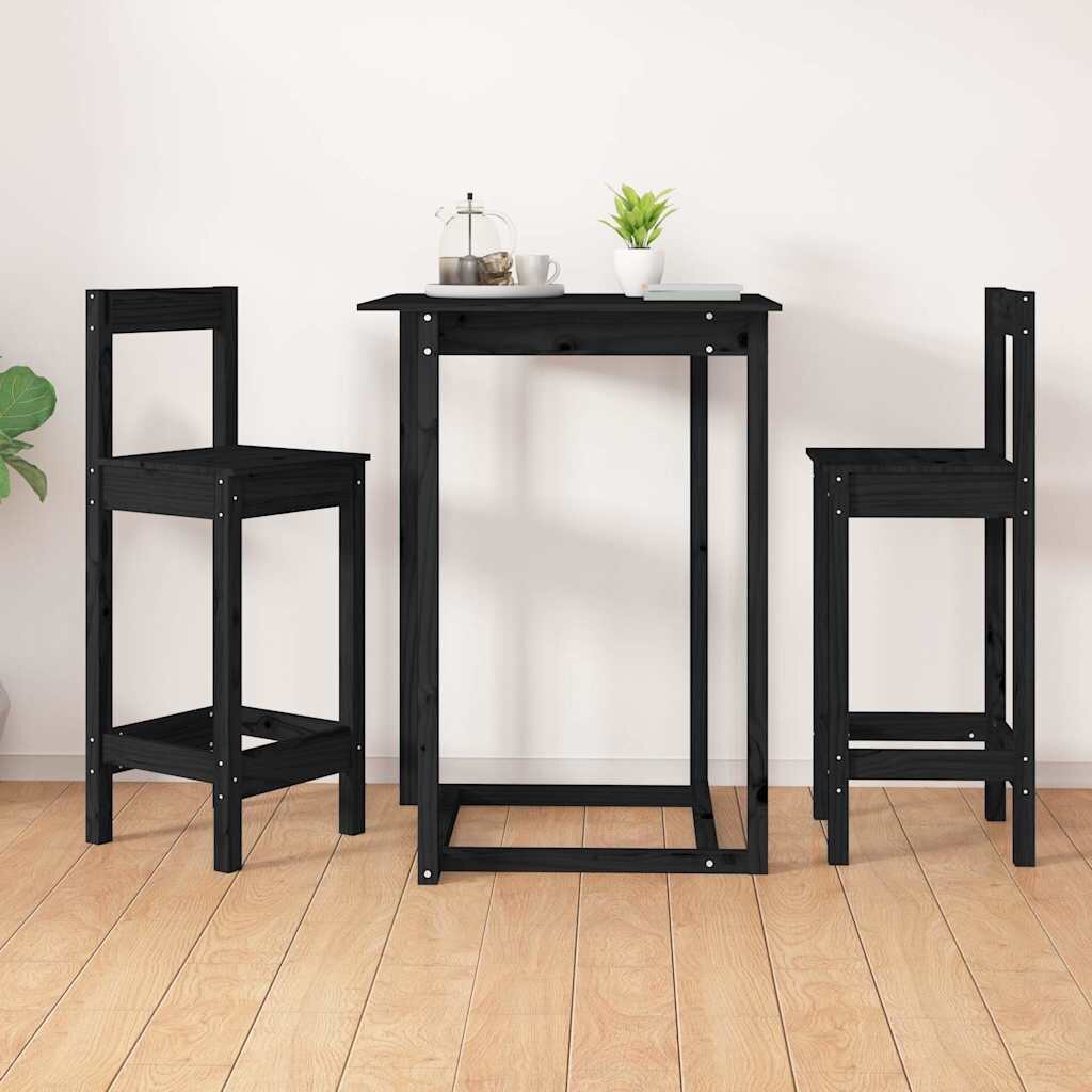 vidaXL Бар столове 2 бр черни 40x415x112 см борово дърво масив