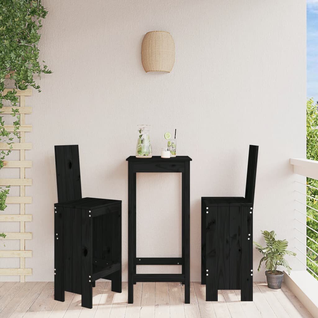 vidaXL Бар табуретки 2 бр черни 40x42x120 см борово дърво масив